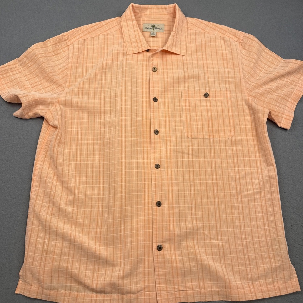 Island Shores Hawaiian Aloha Shirt Men XL PEACH STRIPE VACATION  S/S Button Up